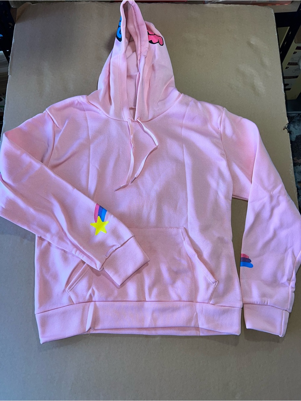 Women's Light Pink Star Accent Pullover Hoodie Sweater